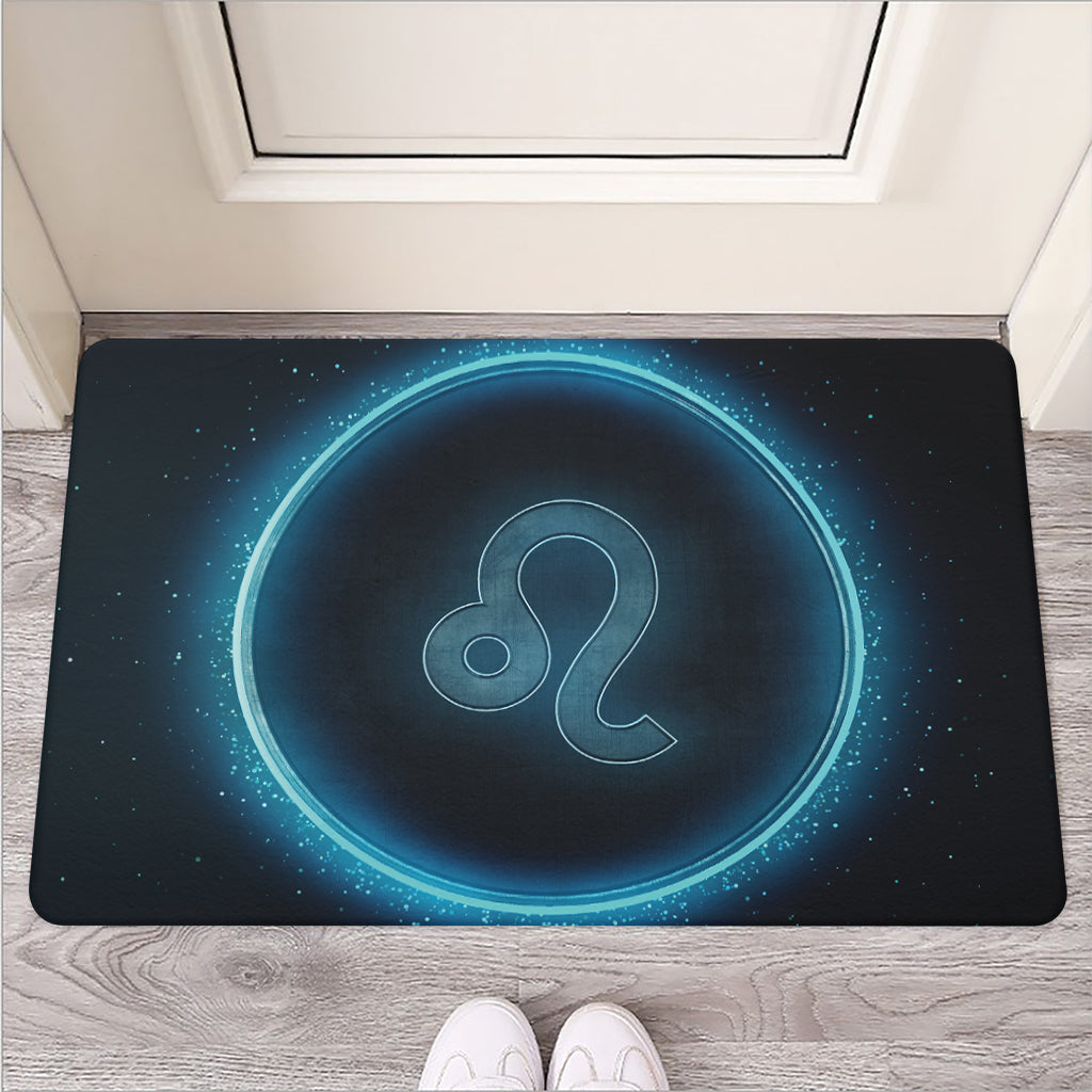 Blue Leo Zodiac Sign Print Rubber Doormat
