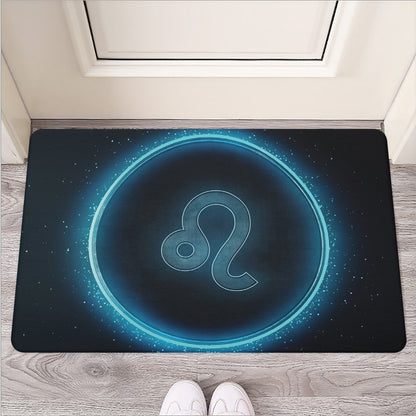Blue Leo Zodiac Sign Print Rubber Doormat