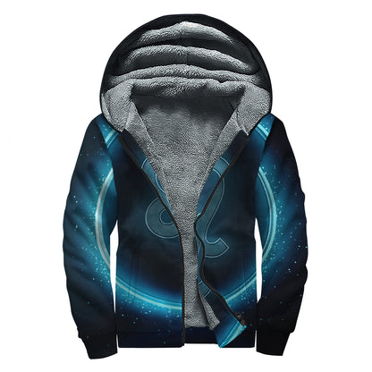 Blue Leo Zodiac Sign Print Sherpa Lined Zip Up Hoodie