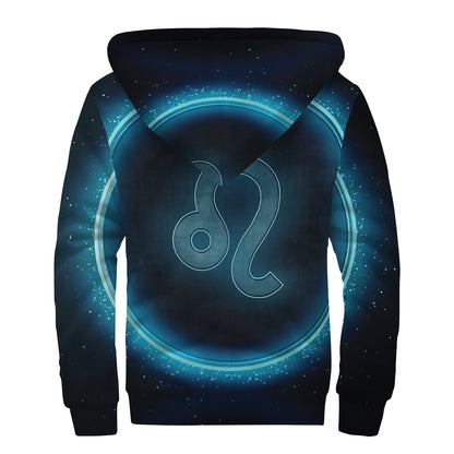 Blue Leo Zodiac Sign Print Sherpa Lined Zip Up Hoodie