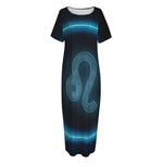 Blue Leo Zodiac Sign Print Short Sleeve Long Nightdress