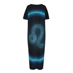 Blue Leo Zodiac Sign Print Short Sleeve Long Nightdress