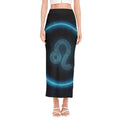 Blue Leo Zodiac Sign Print Side Slit Maxi Skirt