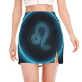 Blue Leo Zodiac Sign Print Side Slit Mini Skirt