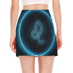 Blue Leo Zodiac Sign Print Side Slit Mini Skirt