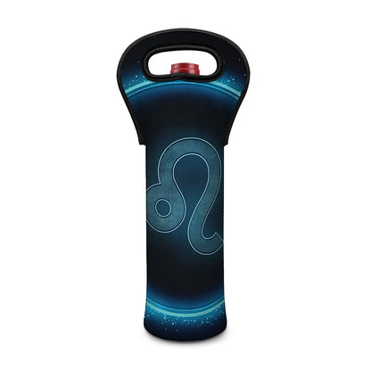 Blue Leo Zodiac Sign Print Single Neoprene Wine Tote