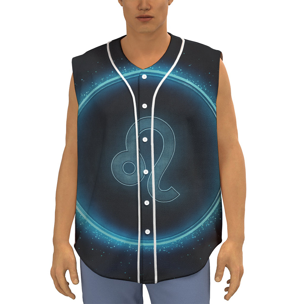 Blue Leo Zodiac Sign Print Sleeveless Baseball Jersey