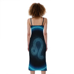 Blue Leo Zodiac Sign Print Slim Fit Midi Cami Dress