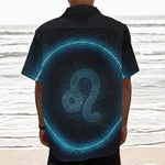 Blue Leo Zodiac Sign Print Textured Short Sleeve Shirt