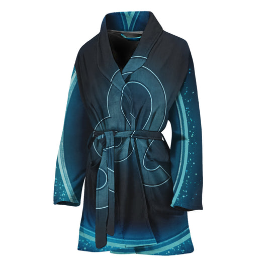Blue Leo Zodiac Sign Print Women's Bathrobe
