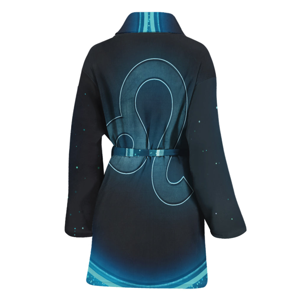 Blue Leo Zodiac Sign Print Women's Bathrobe