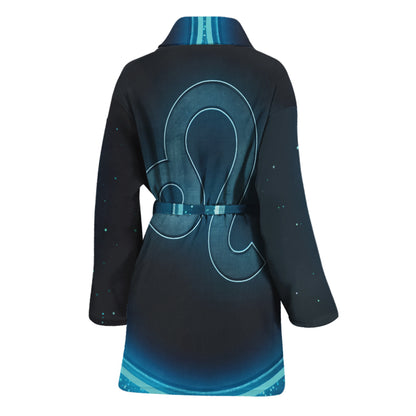 Blue Leo Zodiac Sign Print Women's Bathrobe