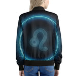 Blue Leo Zodiac Sign Print Women's Bomber Jacket