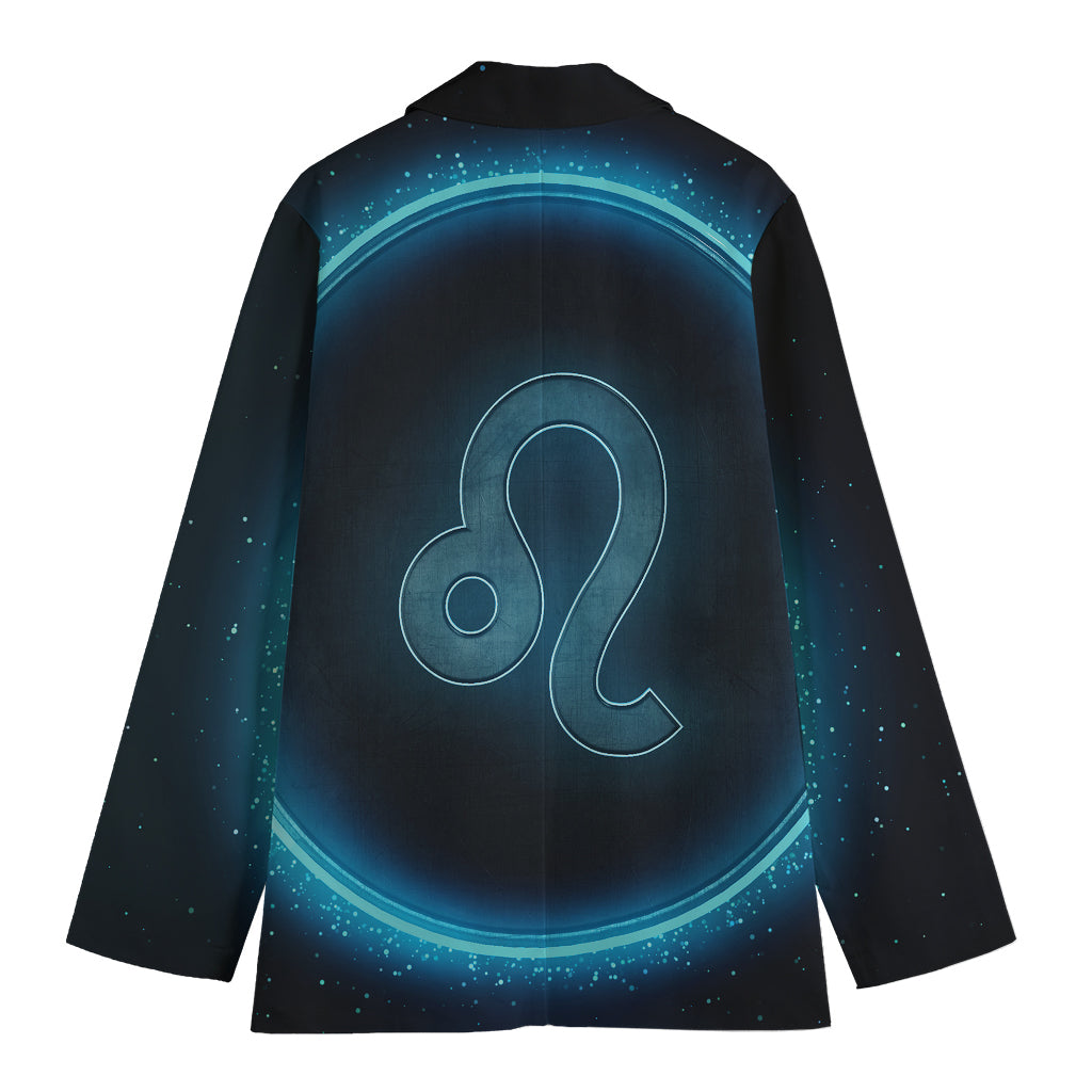 Blue Leo Zodiac Sign Print Women's Cotton Blazer