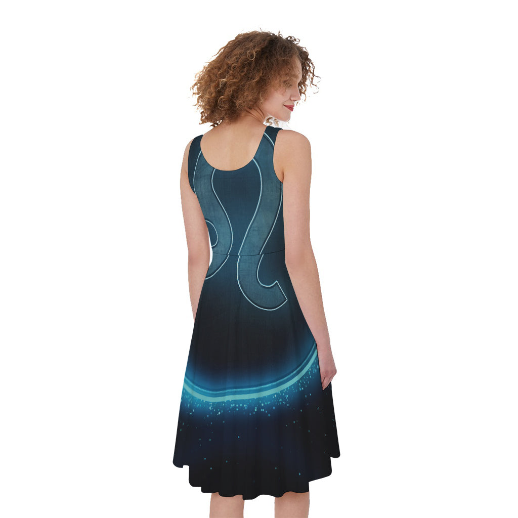 Blue Leo Zodiac Sign Print Women's Sleeveless Dress