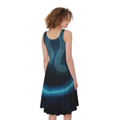 Blue Leo Zodiac Sign Print Women's Sleeveless Dress