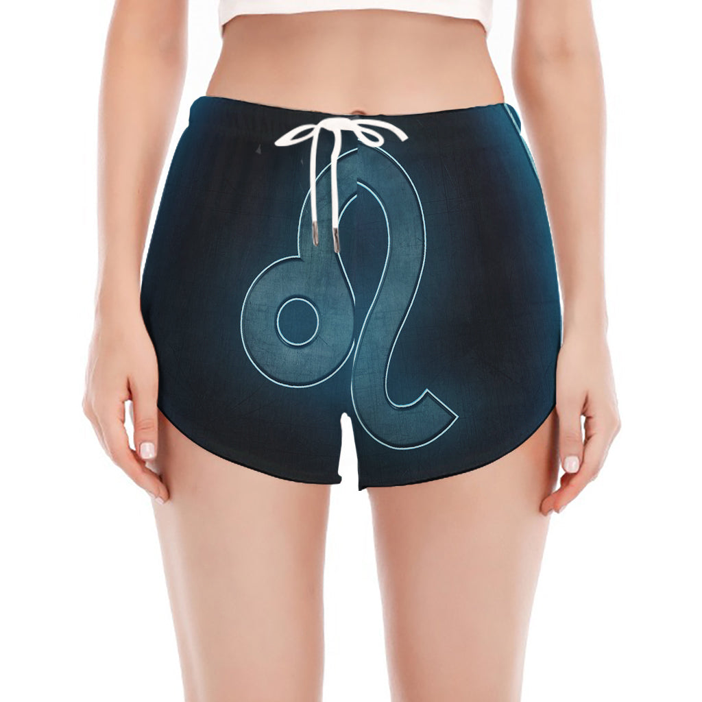 Blue Leo Zodiac Sign Print Women's Split Running Shorts