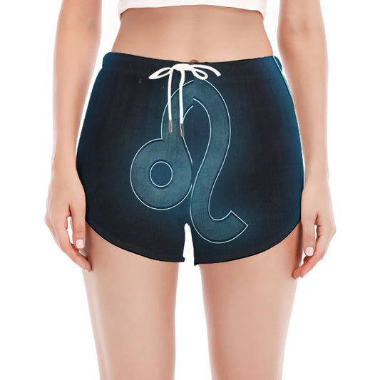 Blue Leo Zodiac Sign Print Women's Split Running Shorts