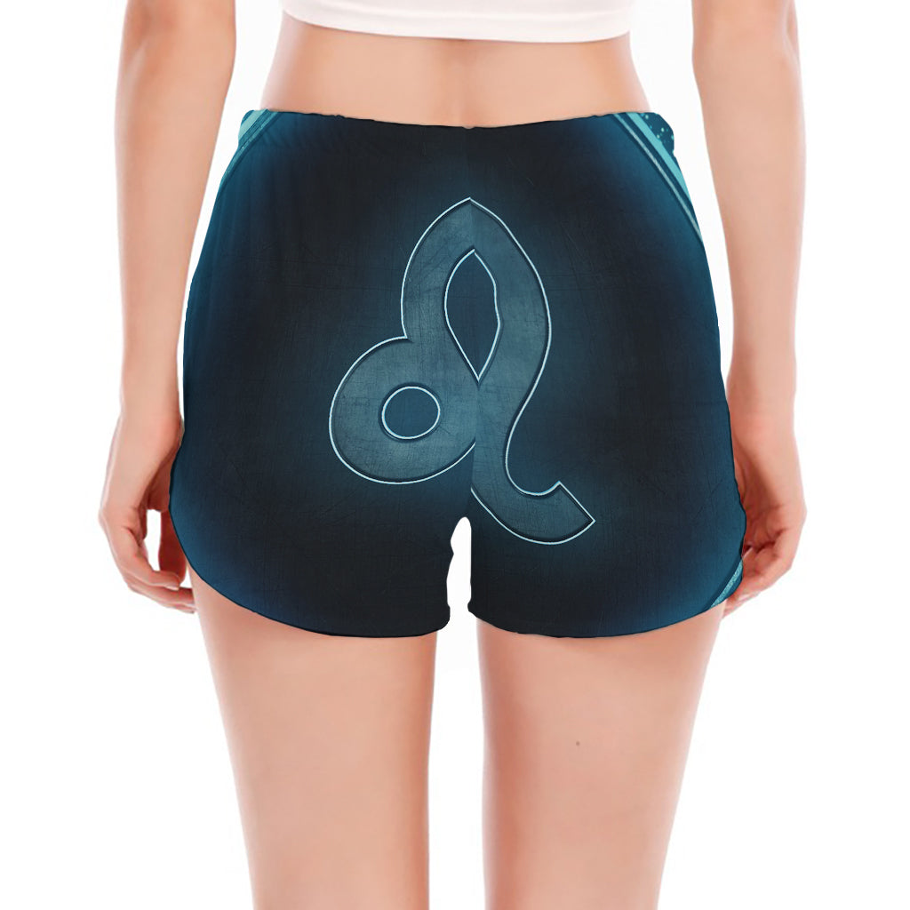 Blue Leo Zodiac Sign Print Women's Split Running Shorts