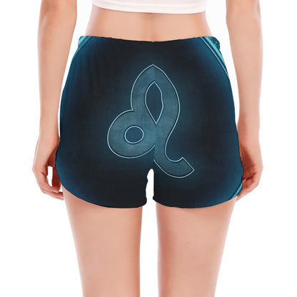 Blue Leo Zodiac Sign Print Women's Split Running Shorts