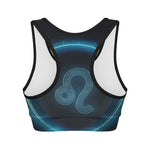 Blue Leo Zodiac Sign Print Women's Sports Bra