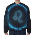 Blue Leo Zodiac Sign Print Zip Sleeve Bomber Jacket