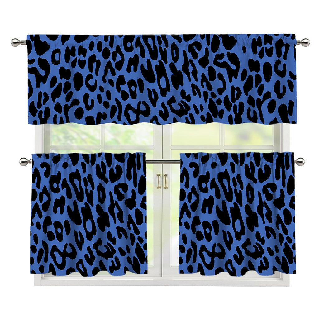 Blue Leopard Print 3 Piece Kitchen Curtains