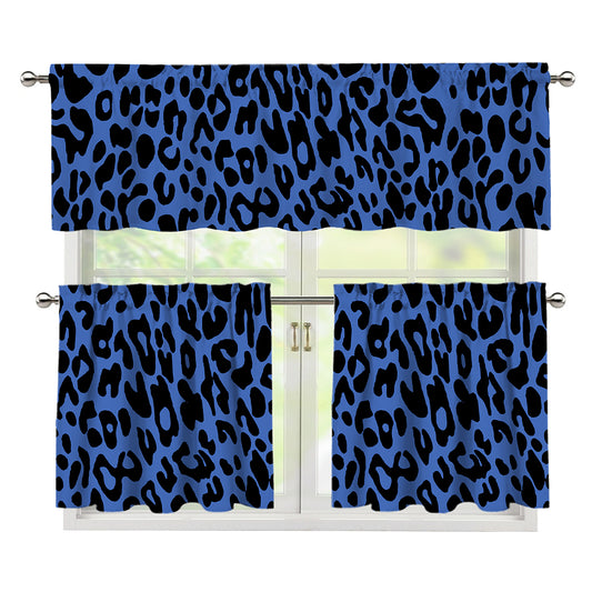 Blue Leopard Print 3 Piece Kitchen Curtains