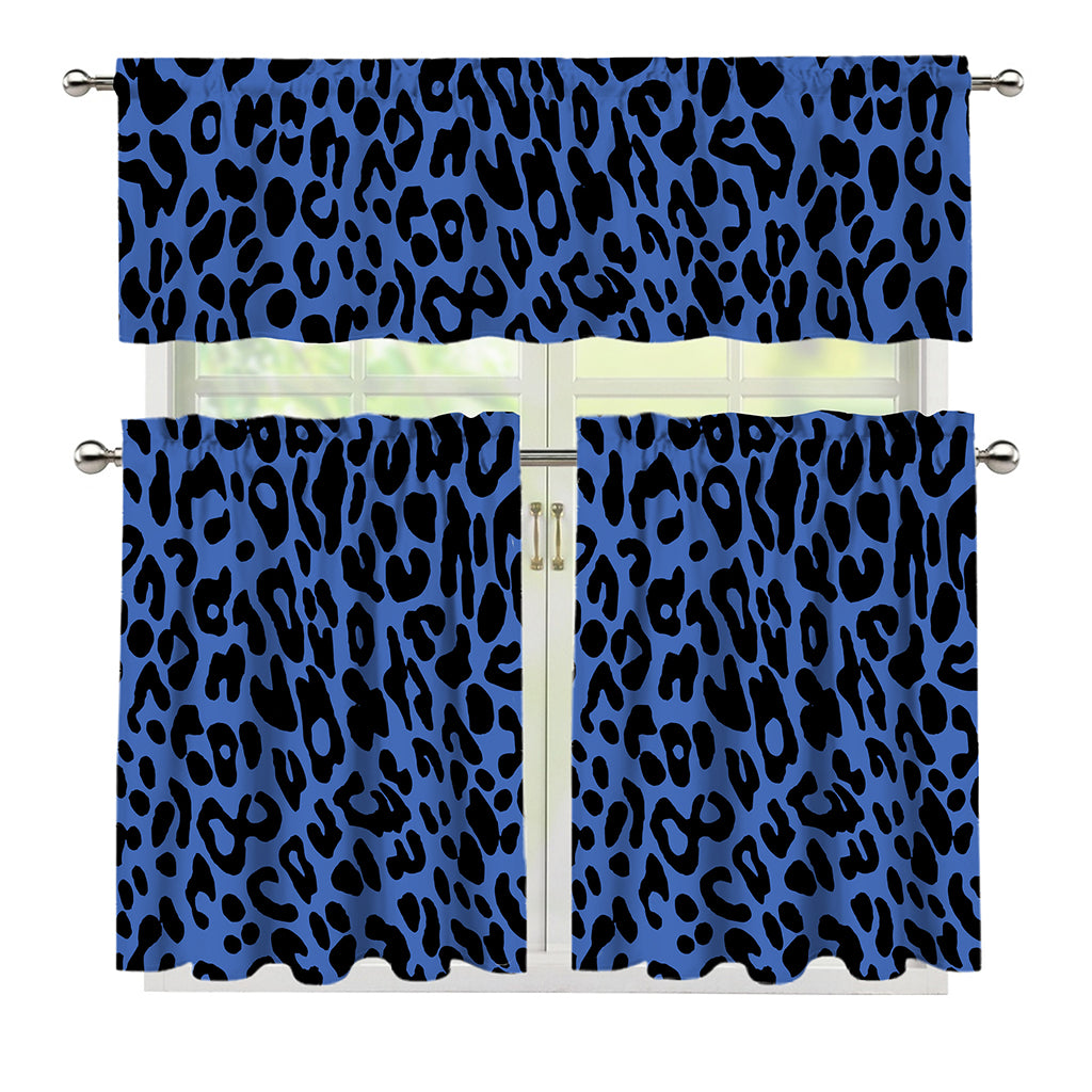 Blue Leopard Print 3 Piece Kitchen Curtains