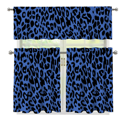 Blue Leopard Print 3 Piece Kitchen Curtains