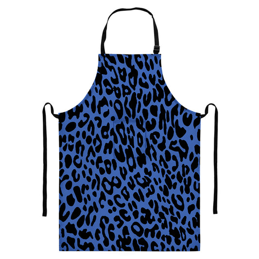 Blue Leopard Print Bib Apron With Pocket