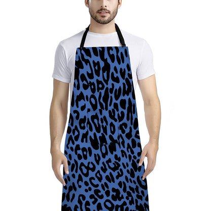 Blue Leopard Print Bib Apron With Pocket