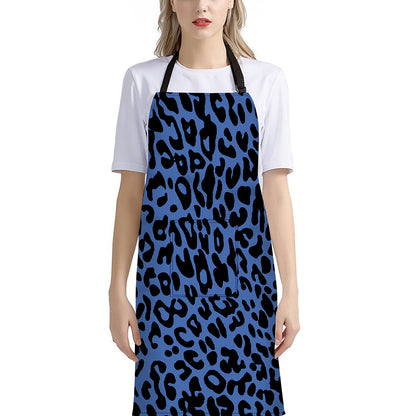 Blue Leopard Print Bib Apron With Pocket