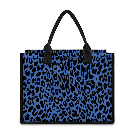 Blue Leopard Print Canvas Tote Bag