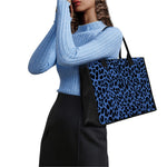 Blue Leopard Print Canvas Tote Bag