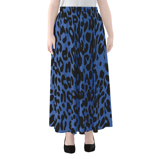 Blue Leopard Print Chiffon Maxi Skirt