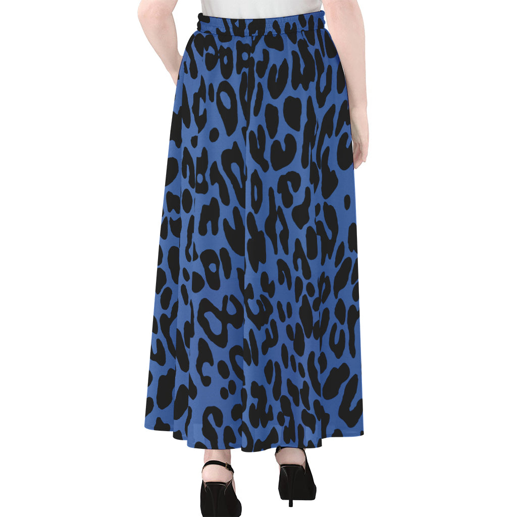 Blue Leopard Print Chiffon Maxi Skirt