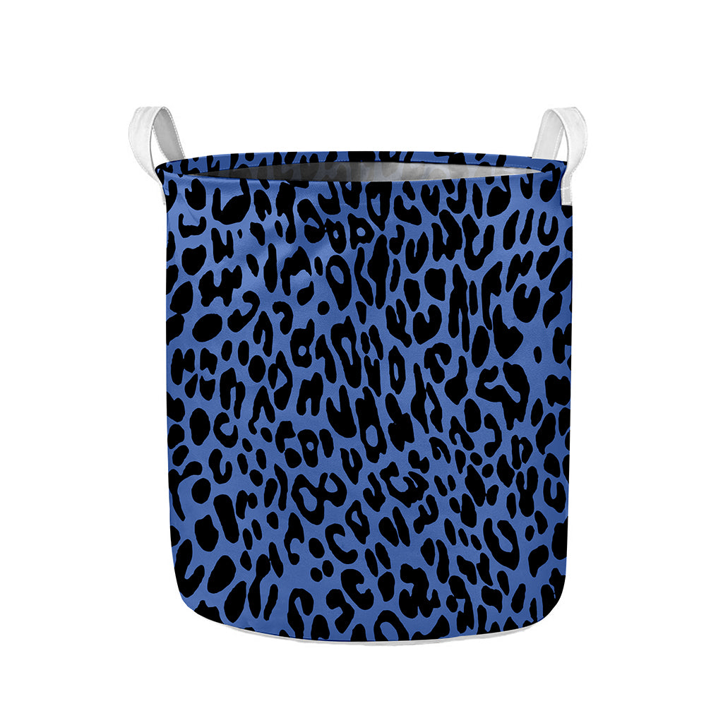 Blue Leopard Print Collapsible Laundry Basket