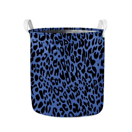 Blue Leopard Print Collapsible Laundry Basket