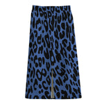 Blue Leopard Print Cotton Front Slit Maxi Skirt