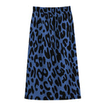 Blue Leopard Print Cotton Front Slit Maxi Skirt
