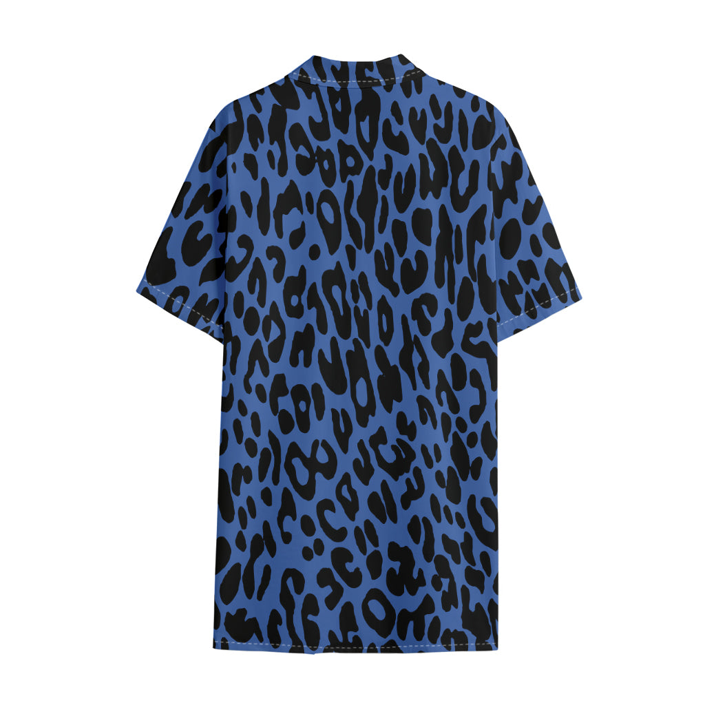 Blue Leopard Print Cotton Hawaiian Shirt