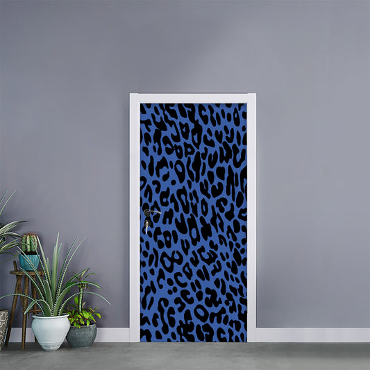 Blue Leopard Print Door Sticker