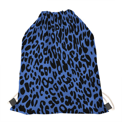 Blue Leopard Print Drawstring Bag