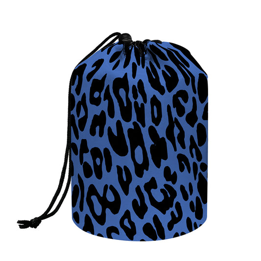 Blue Leopard Print Drawstring Makeup Bag