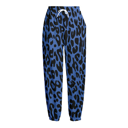 Blue Leopard Print Fleece Lined Knit Pants