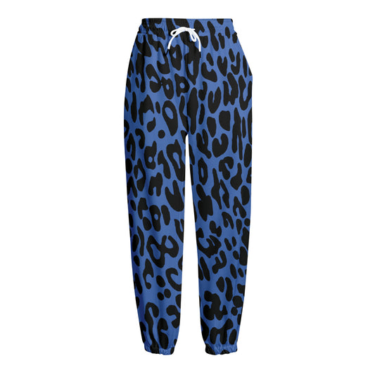 Blue Leopard Print Fleece Lined Knit Pants