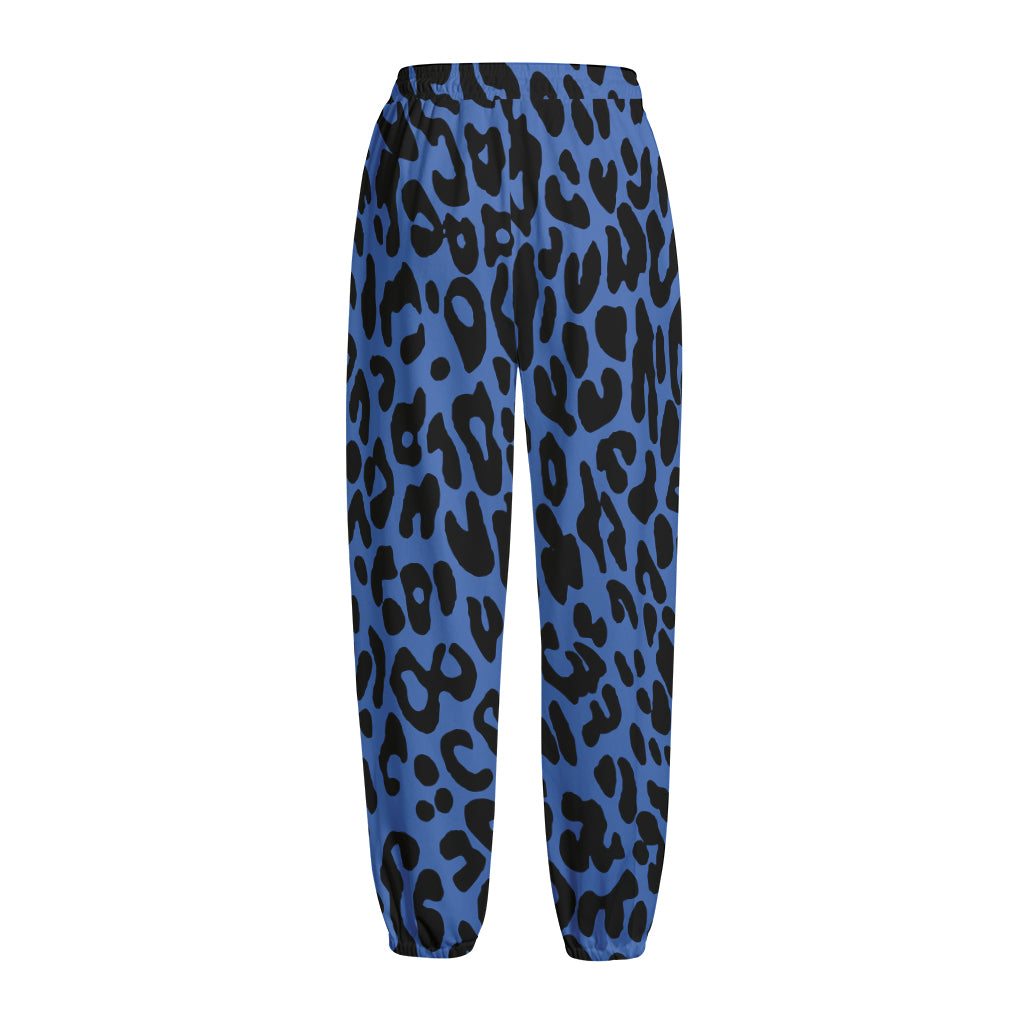 Blue Leopard Print Fleece Lined Knit Pants