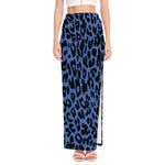 Blue Leopard Print High Slit Maxi Skirt