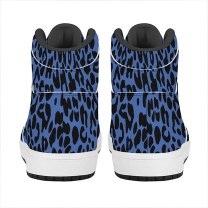 Blue Leopard Print High Top Leather Sneakers